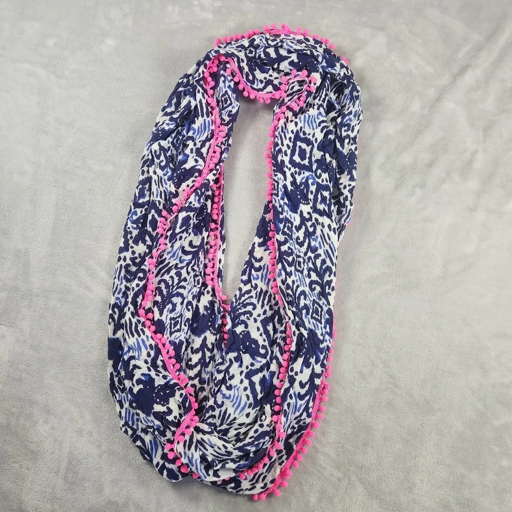 Lilly Pulitzer Riley Infinity Scarf Navy Good Reef Coral Starfish Rayon‎ Coastal